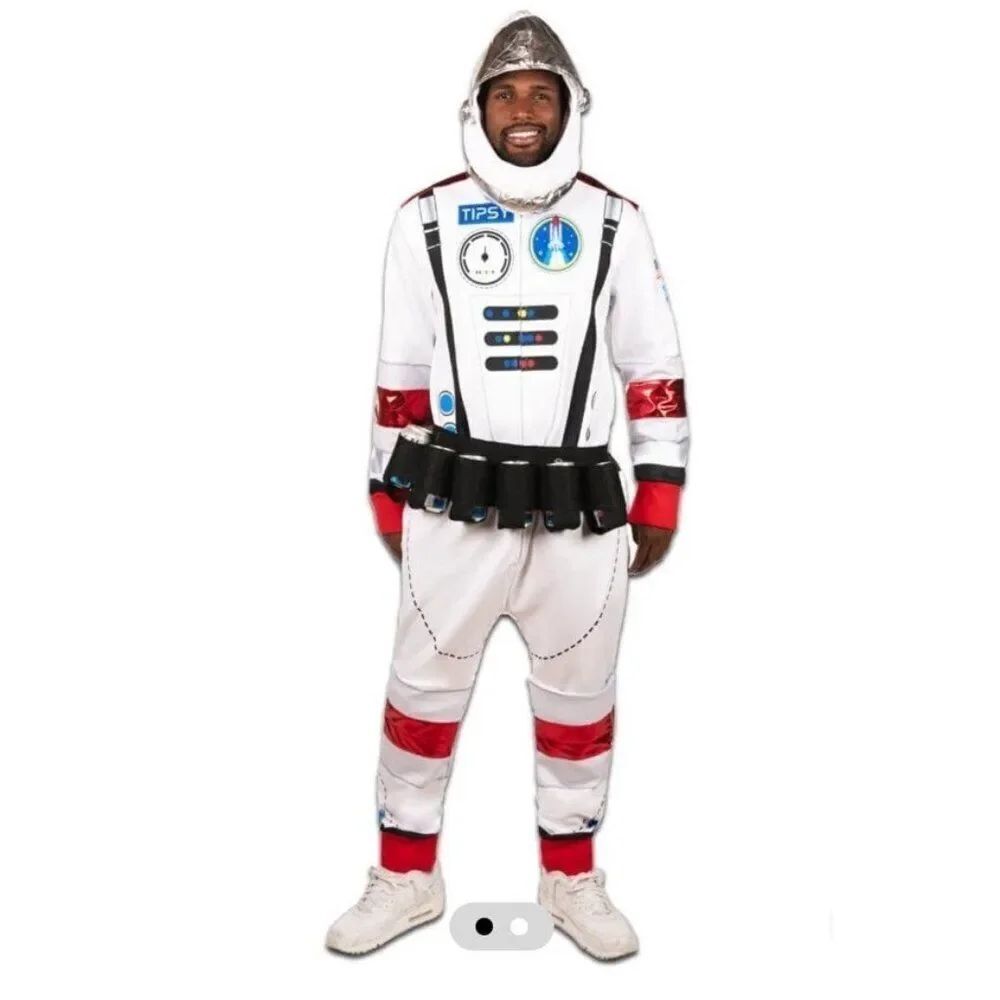 Mens Large Astronaut Costume Full Zip Jumpsuit Hood Halloween Cosplay Party NWT